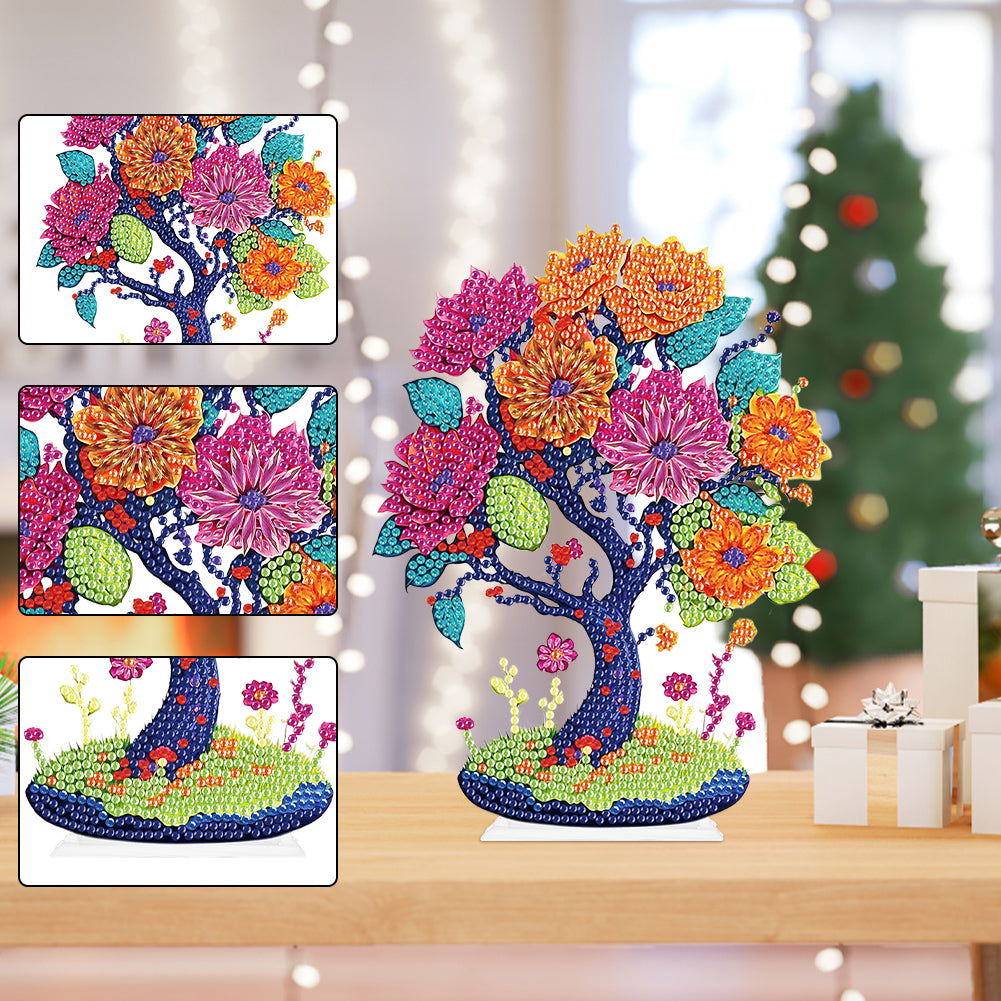 Flower Tree Special Shape Desktop Diamond Art Kits for Home Office Desktop Decor