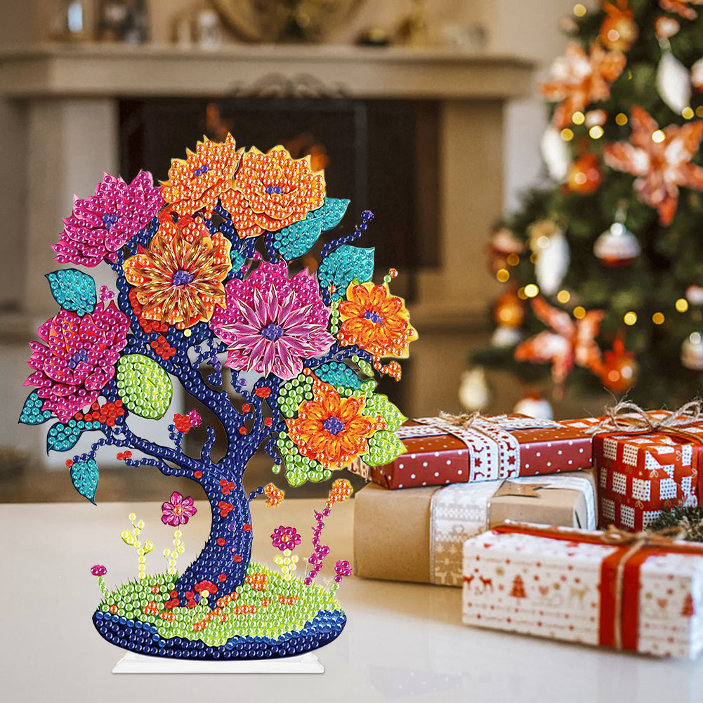 Flower Tree Special Shape Desktop Diamond Art Kits for Home Office Desktop Decor