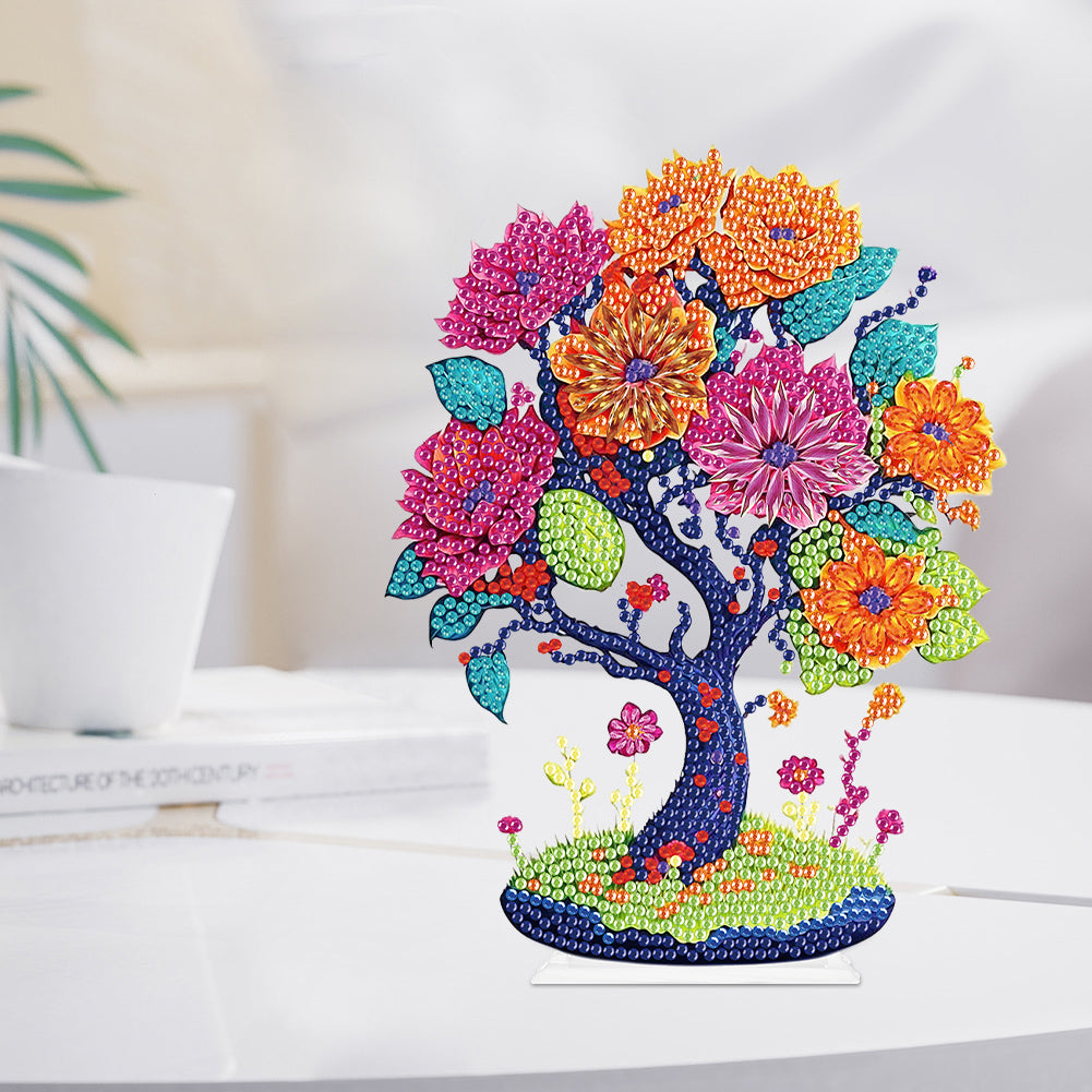 Flower Tree Special Shape Desktop Diamond Art Kits for Home Office Desktop Decor