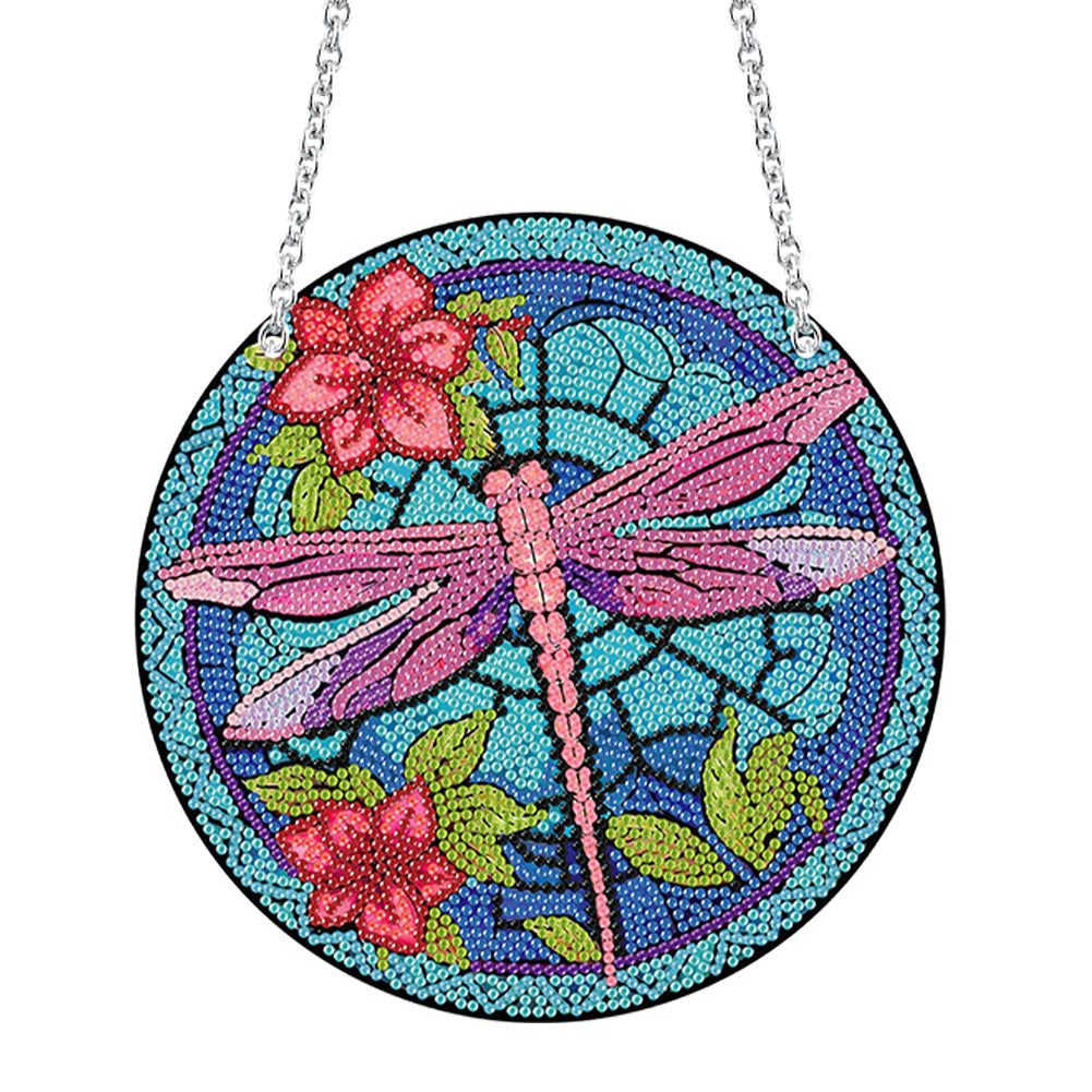 Acrylic Round Single-Sided Diamond Art Hanging Pendant 20x20cm (Dragonfly #1)