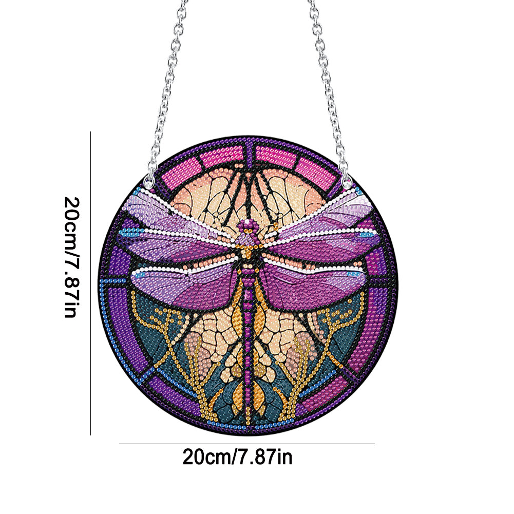 Acrylic Round Single-Sided Diamond Art Hanging Pendant 20x20cm (Dragonfly #2)