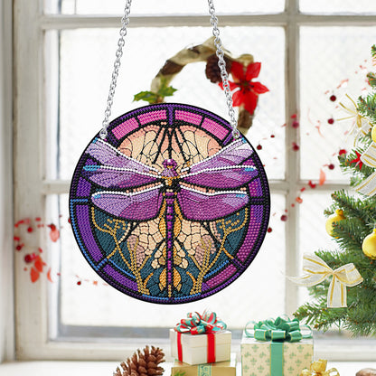 Acrylic Round Single-Sided Diamond Art Hanging Pendant 20x20cm (Dragonfly #2)