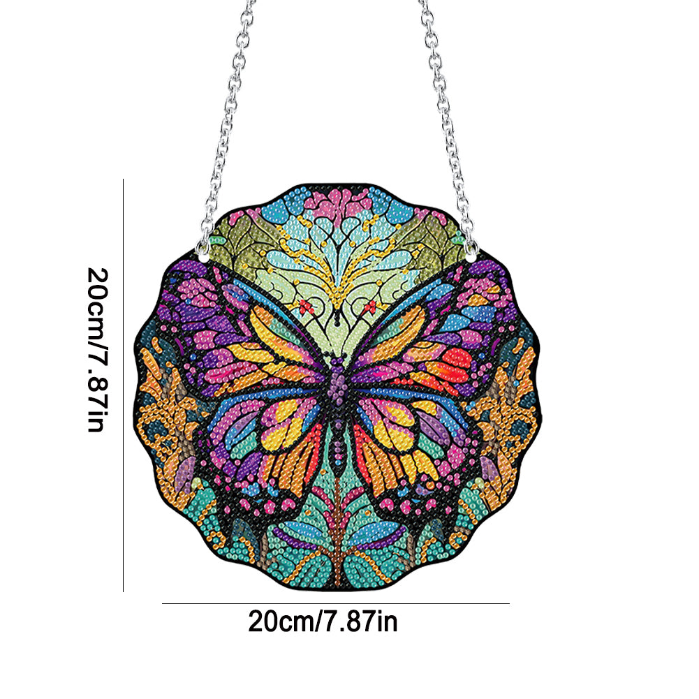 Acrylic Round Single-Sided Diamond Art Hanging Pendant 20x20cm (Butterfly)