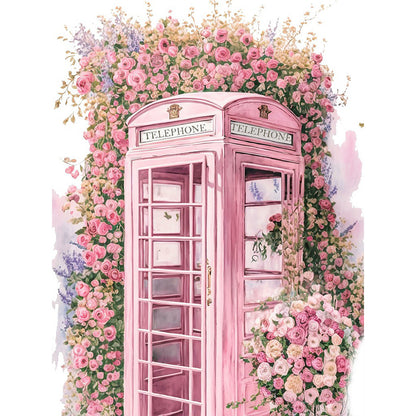Pink Flower Phone Booth - Full Round Drill Diamond Painting 30*40CM