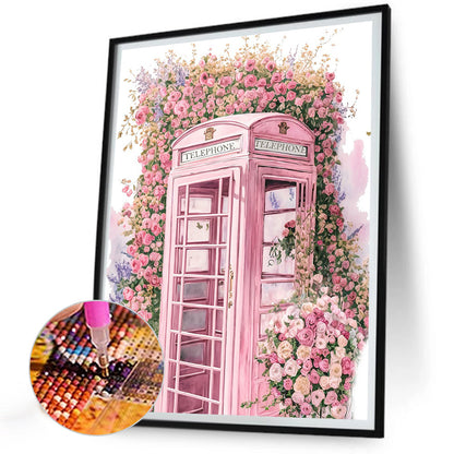Pink Flower Phone Booth - Full Round Drill Diamond Painting 30*40CM