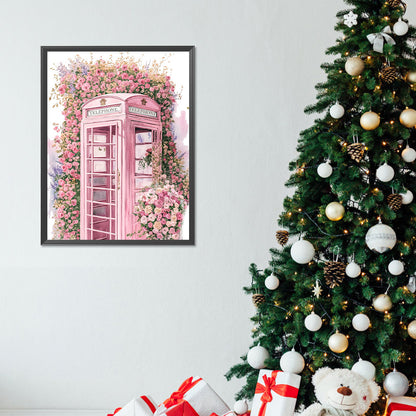 Pink Flower Phone Booth - Full Round Drill Diamond Painting 30*40CM