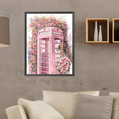 Pink Flower Phone Booth - Full Round Drill Diamond Painting 30*40CM