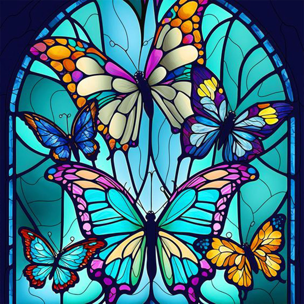 Butterfly Stained Glass - Full Round Drill Diamond Painting 30*30CM