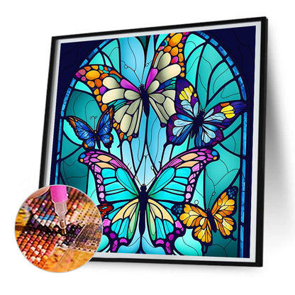 Butterfly Stained Glass - Full Round Drill Diamond Painting 30*30CM