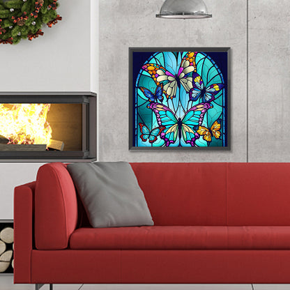 Butterfly Stained Glass - Full Round Drill Diamond Painting 30*30CM