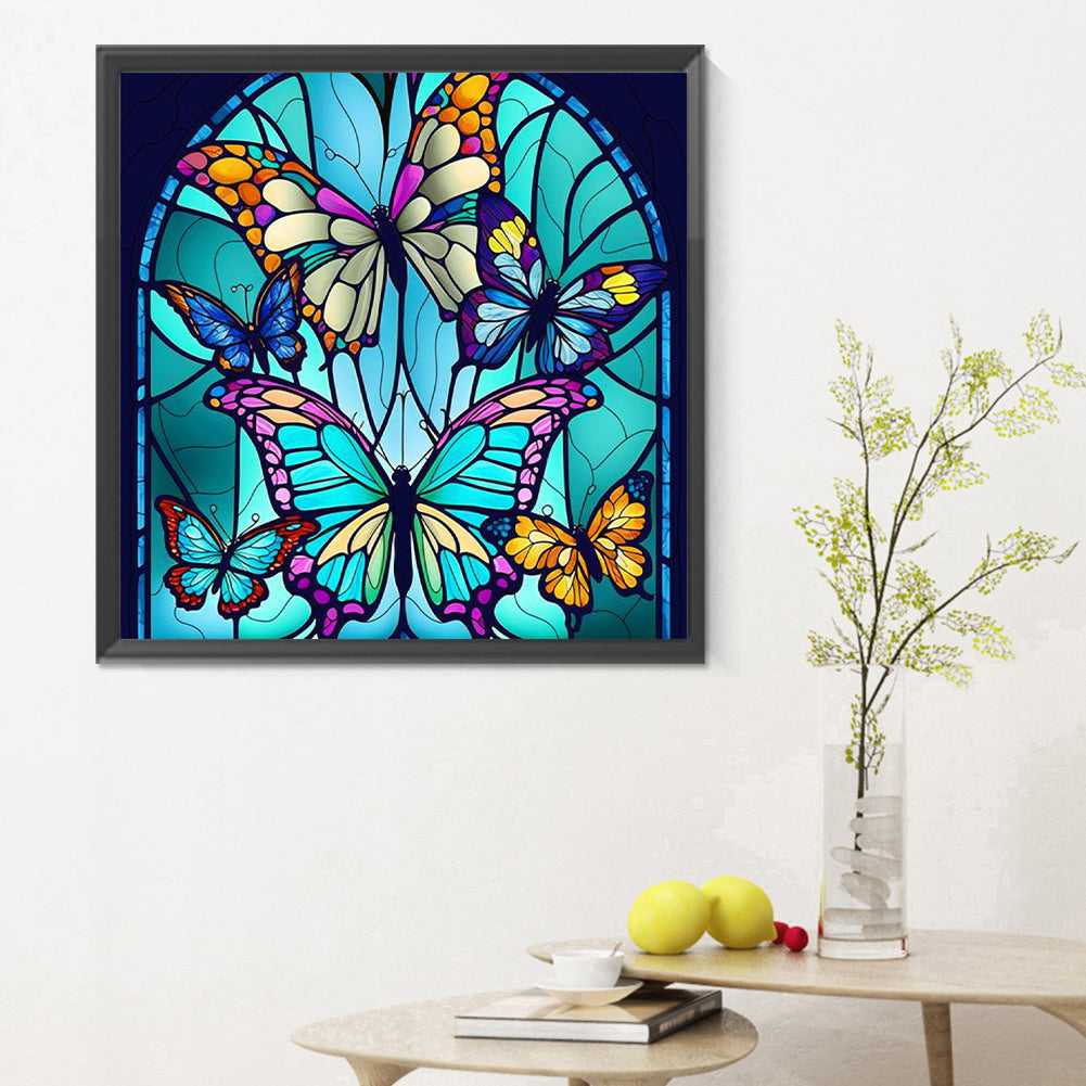 Butterfly Stained Glass - Full Round Drill Diamond Painting 30*30CM