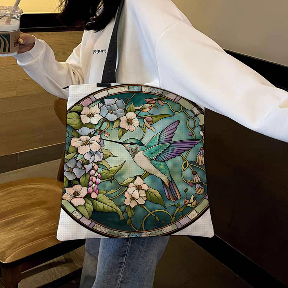 Embroidery Kit Cross Stitch Canvas Tote Bag 40x40cm (Hummingbird Flower)