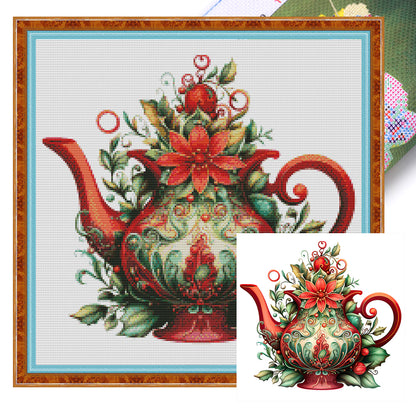 Christmas Teapot - 11CT Stamped Cross Stitch 50*50CM