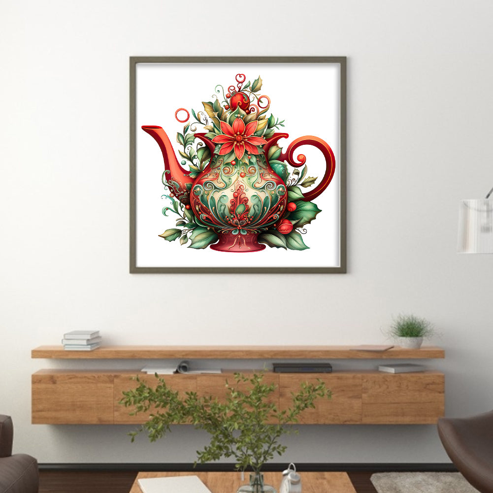 Christmas Teapot - 11CT Stamped Cross Stitch 50*50CM