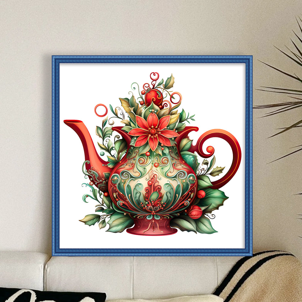 Christmas Teapot - 11CT Stamped Cross Stitch 50*50CM