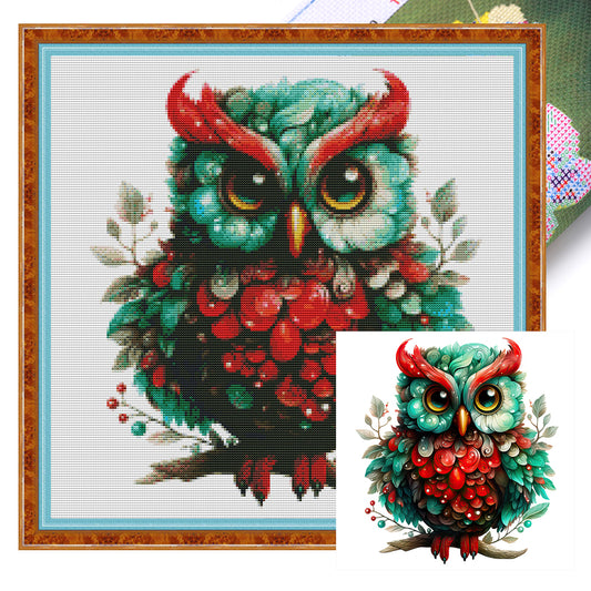 Retro Christmas Owl - 11CT Stamped Cross Stitch 50*50CM