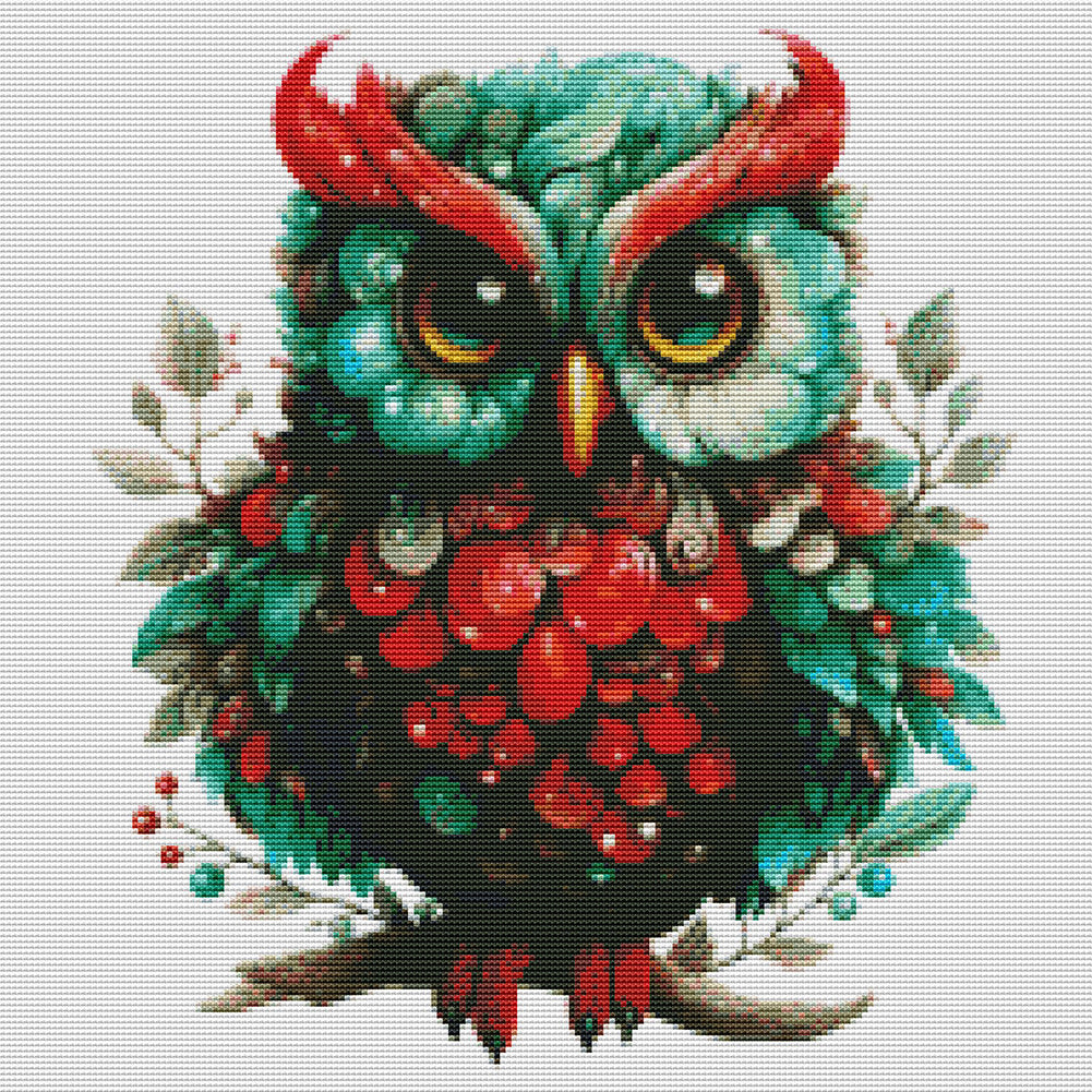 Retro Christmas Owl - 11CT Stamped Cross Stitch 50*50CM