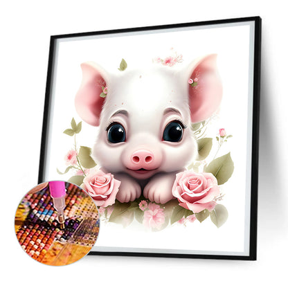 Flower Animal Piggy - Full Round Drill Diamond Painting 30*30CM