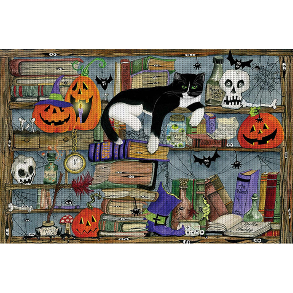 Cat On Bookshelf - 11CT Stamped Cross Stitch 65*45CM