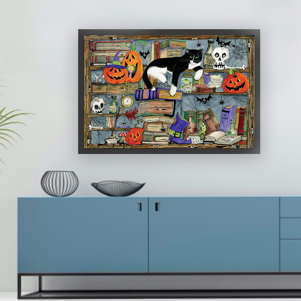 Cat On Bookshelf - 11CT Stamped Cross Stitch 65*45CM