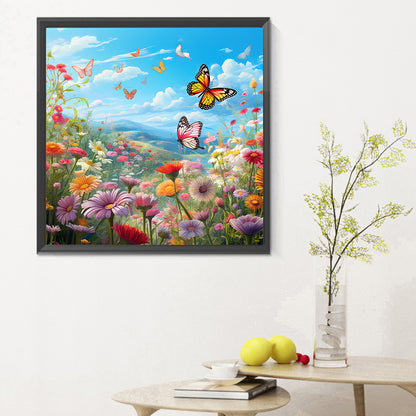 Garden Flowers Butterflies - Full Round Drill Diamond Painting 30*30CM