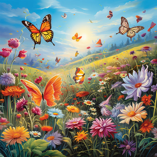 Garden Flowers Butterflies - Full Round Drill Diamond Painting 30*30CM