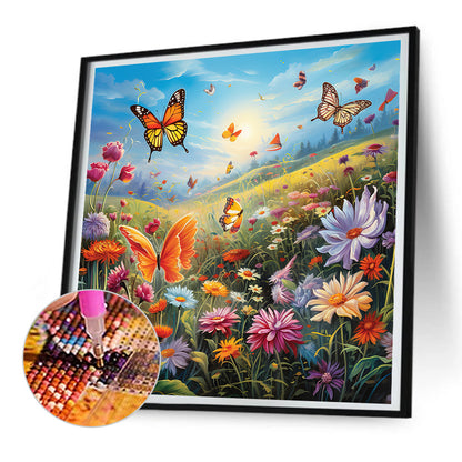 Garden Flowers Butterflies - Full Round Drill Diamond Painting 30*30CM