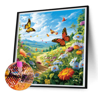 Garden Flowers Butterflies - Full Round Drill Diamond Painting 30*30CM