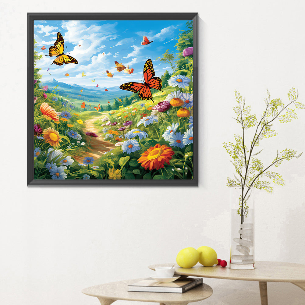 Garden Flowers Butterflies - Full Round Drill Diamond Painting 30*30CM