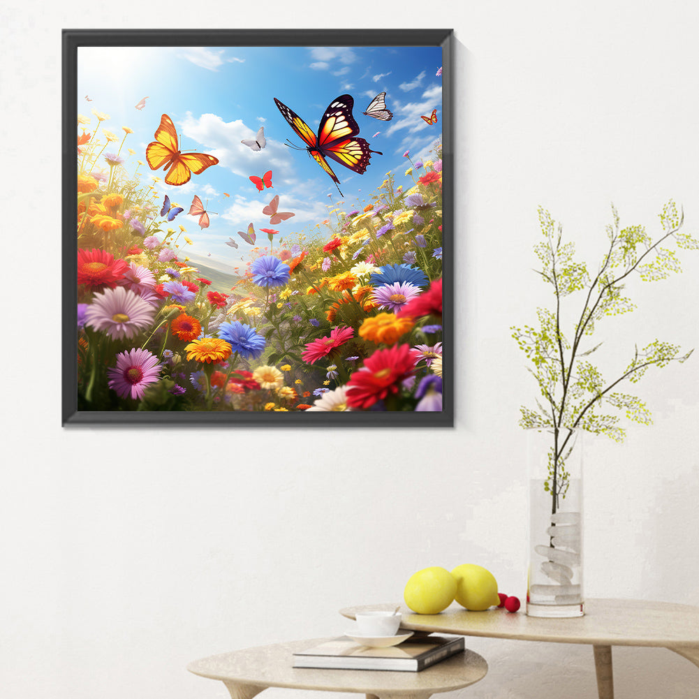 Garden Flowers Butterflies - Full Round Drill Diamond Painting 30*30CM