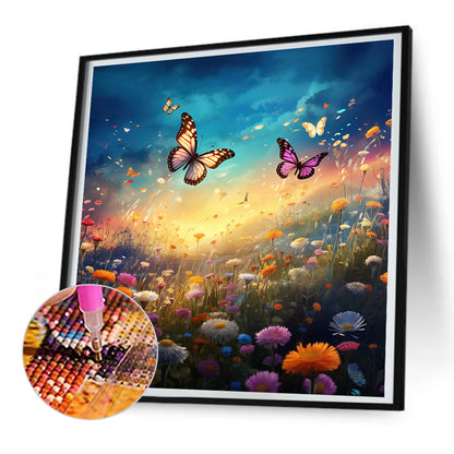 Garden Flowers Butterflies - Full Round Drill Diamond Painting 30*30CM