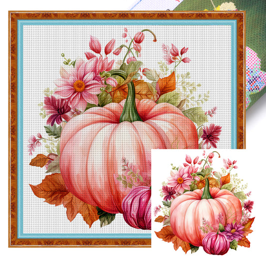 Pink Pumpkin Flowers - 11CT Stamped Cross Stitch 50*50CM