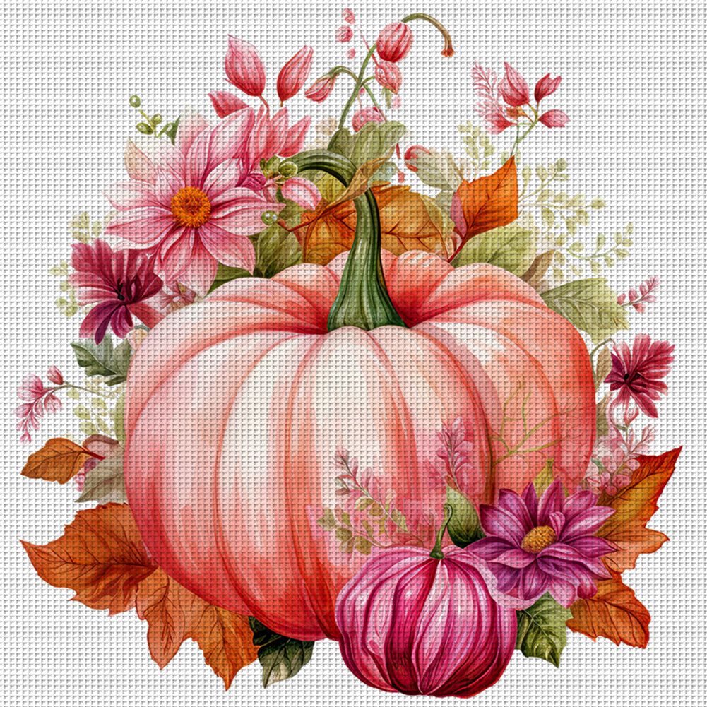 Pink Pumpkin Flowers - 11CT Stamped Cross Stitch 50*50CM