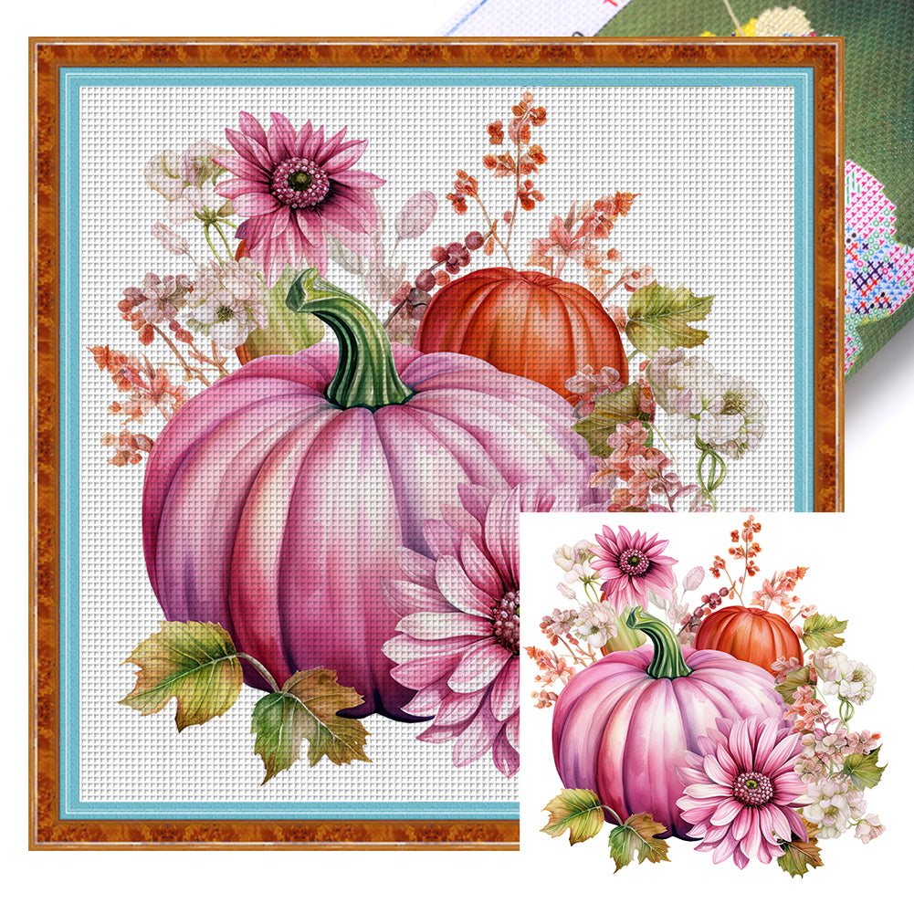 Pink Pumpkin Flowers - 11CT Stamped Cross Stitch 50*50CM