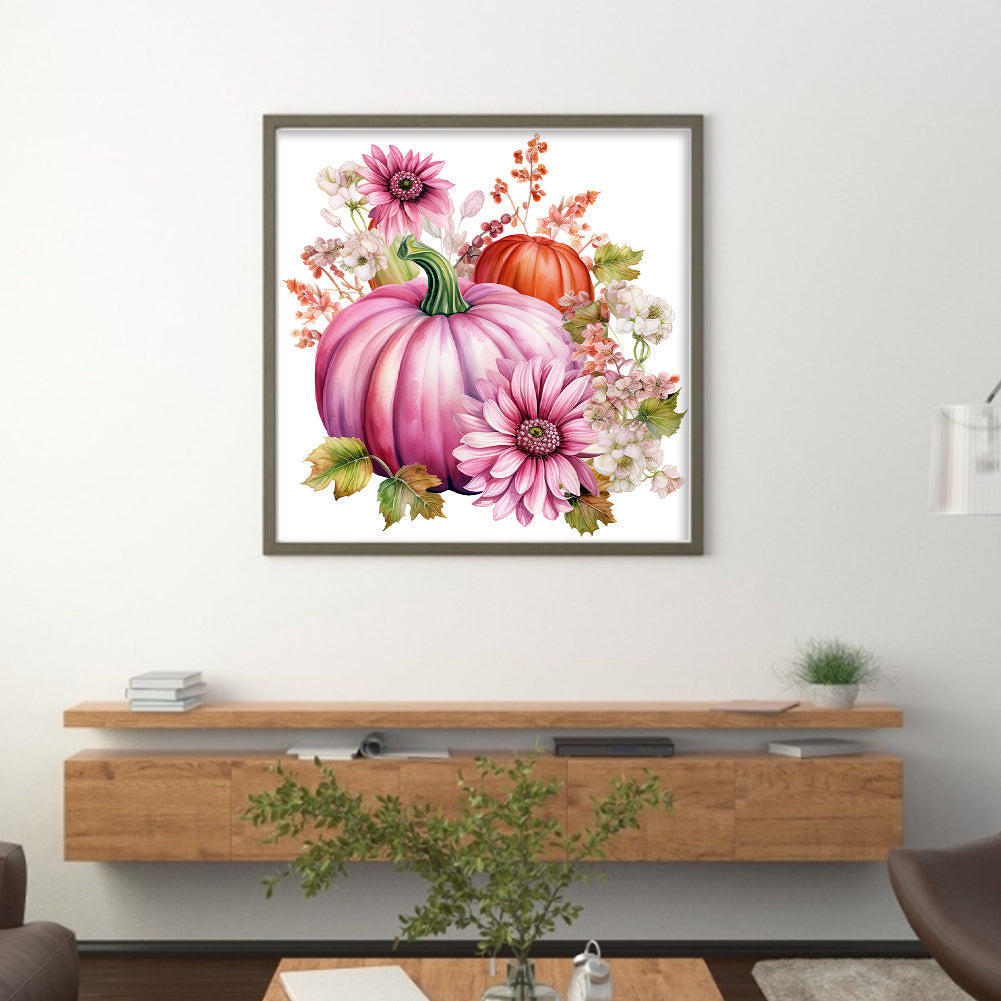 Pink Pumpkin Flowers - 11CT Stamped Cross Stitch 50*50CM