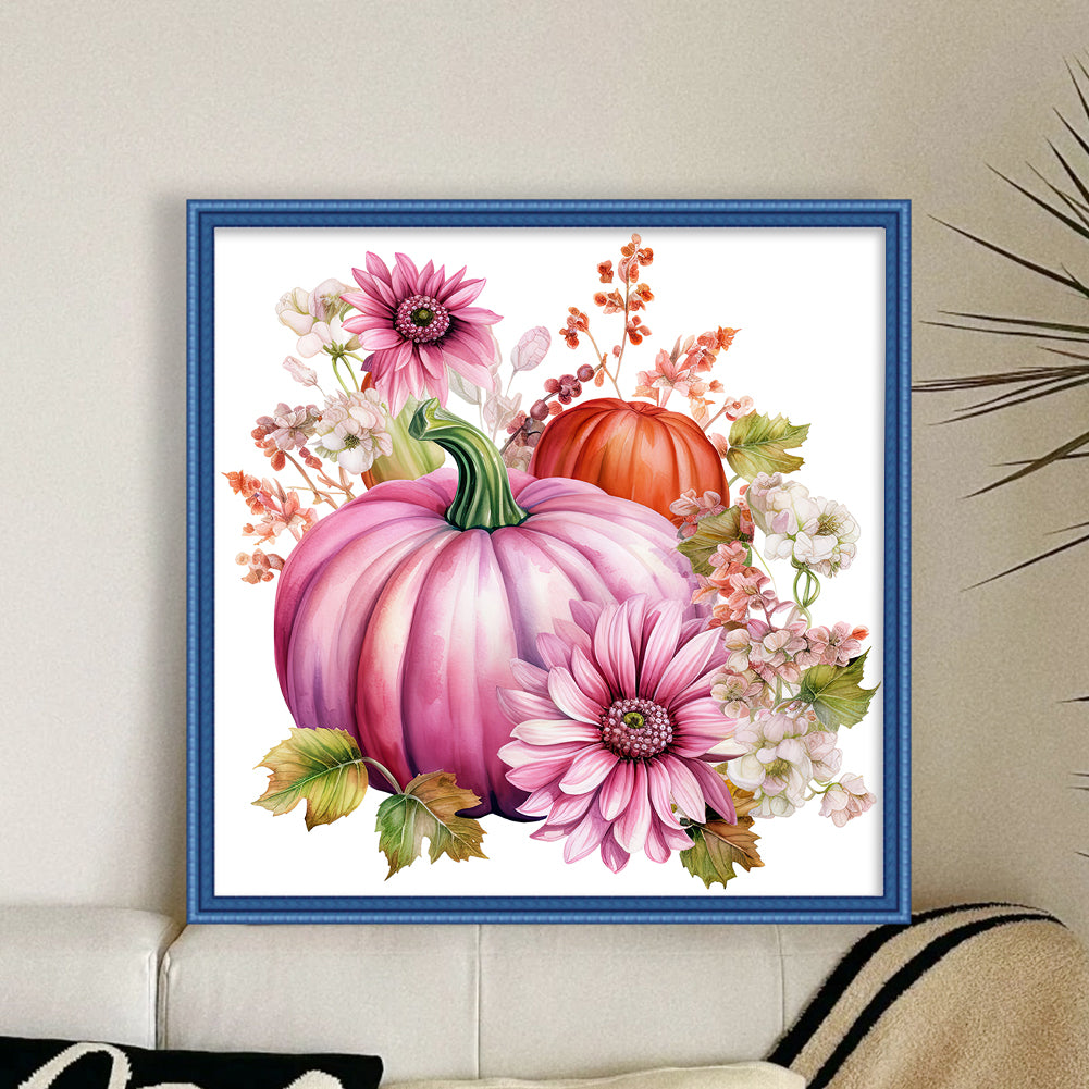 Pink Pumpkin Flowers - 11CT Stamped Cross Stitch 50*50CM