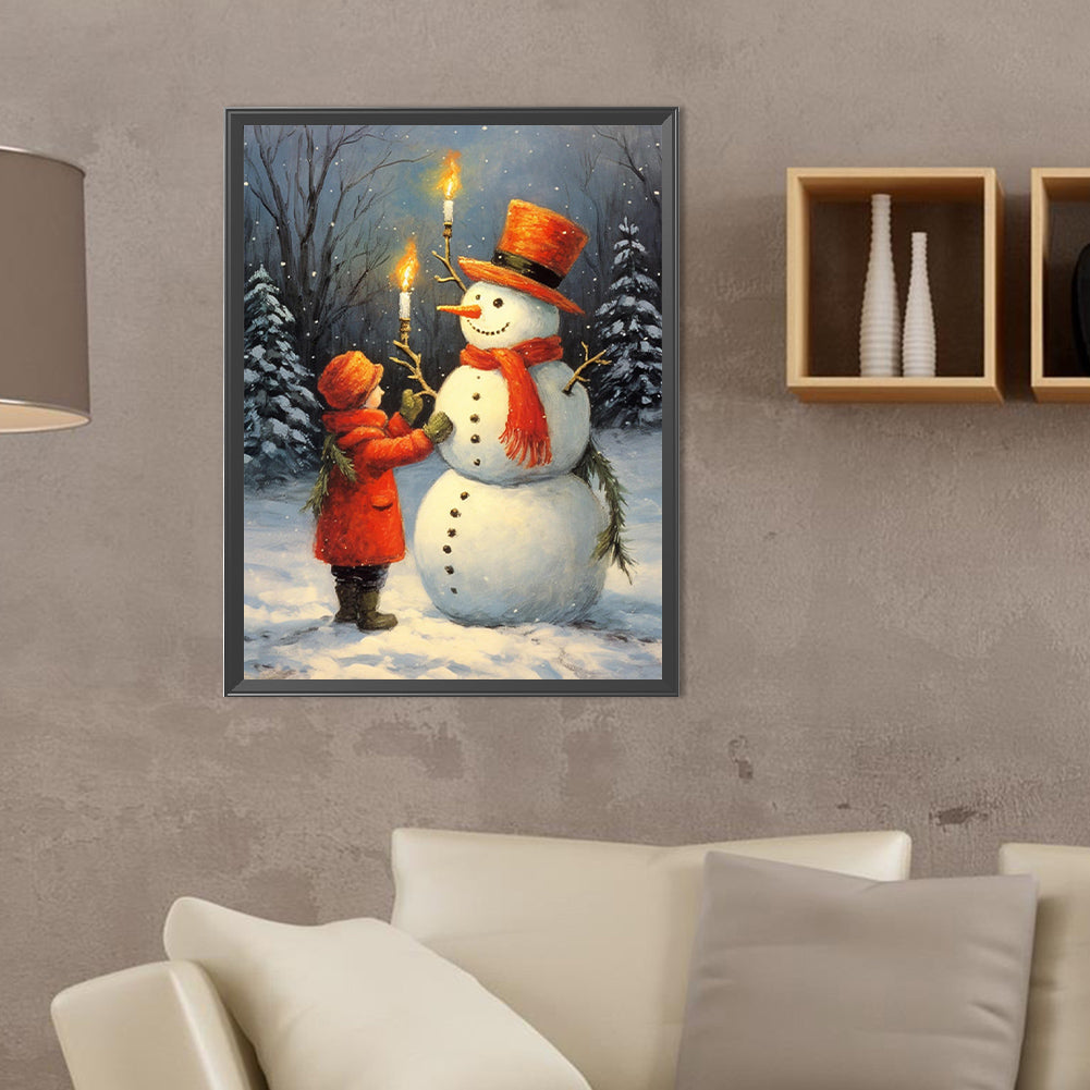 Little Girl And Snowman - Full Round Drill Diamond Painting 30*40CM