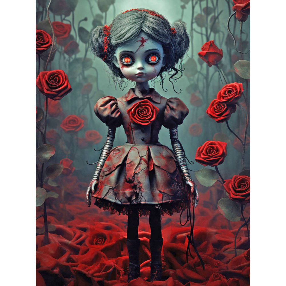 Horror Rose Doll - Full Round Drill Diamond Painting 30*40CM