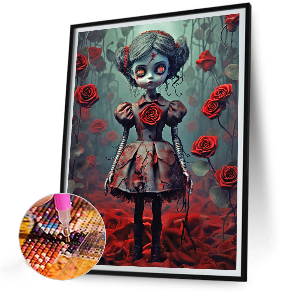 Horror Rose Doll - Full Round Drill Diamond Painting 30*40CM