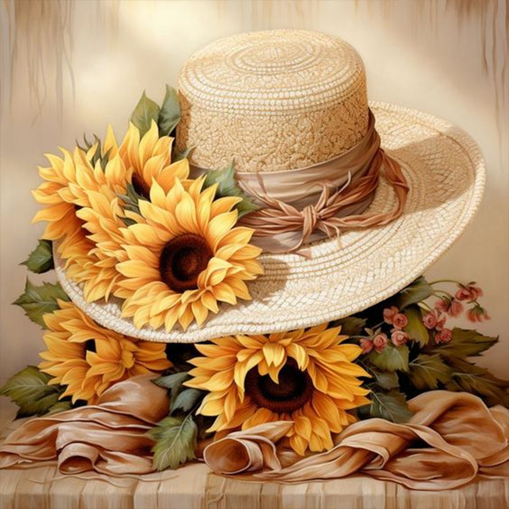 Straw Hat Sunflower - Full Round Drill Diamond Painting 30*30CM