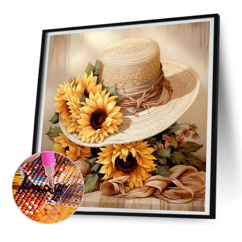 Straw Hat Sunflower - Full Round Drill Diamond Painting 30*30CM