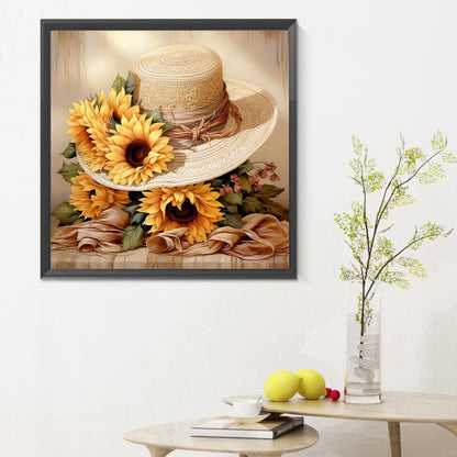 Straw Hat Sunflower - Full Round Drill Diamond Painting 30*30CM