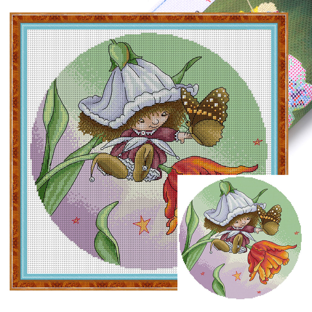 Flower Fairy 6 - 14CT Stamped Cross Stitch 35*35CM(Joy Sunday)