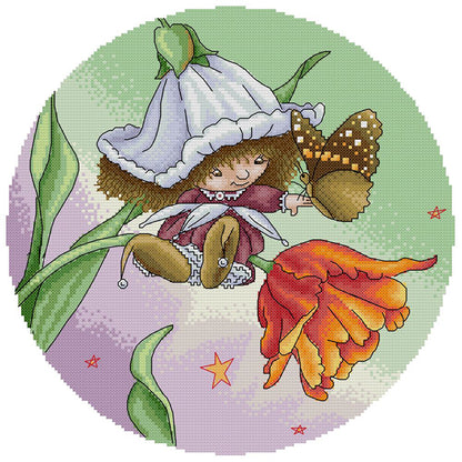 Flower Fairy 6 - 14CT Stamped Cross Stitch 35*35CM(Joy Sunday)