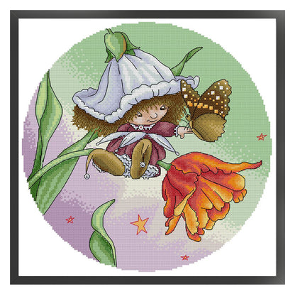 Flower Fairy 6 - 14CT Stamped Cross Stitch 35*35CM(Joy Sunday)