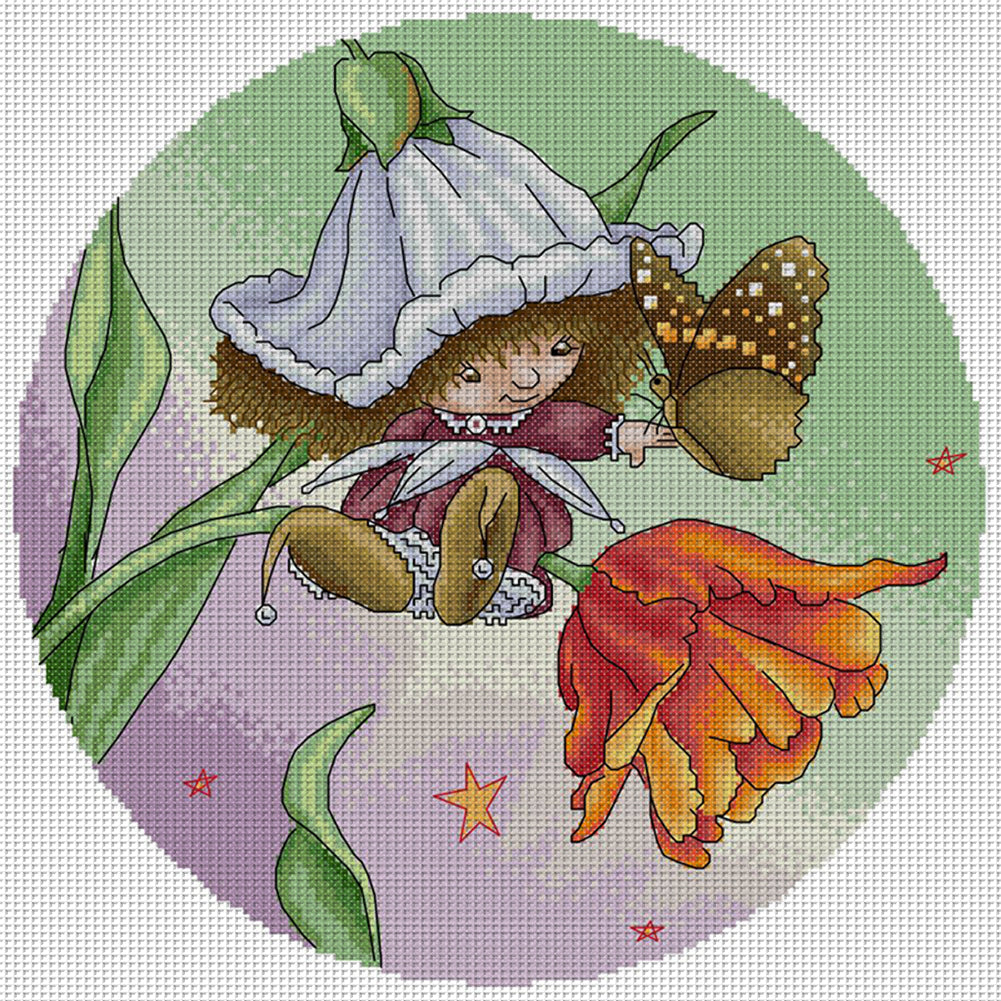 Flower Fairy 6 - 14CT Stamped Cross Stitch 35*35CM(Joy Sunday)