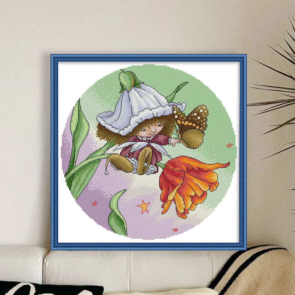 Flower Fairy 6 - 14CT Stamped Cross Stitch 35*35CM(Joy Sunday)