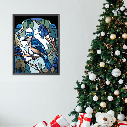 Glass Painting Blue Jay - Full Round Drill Diamond Painting 30*40CM