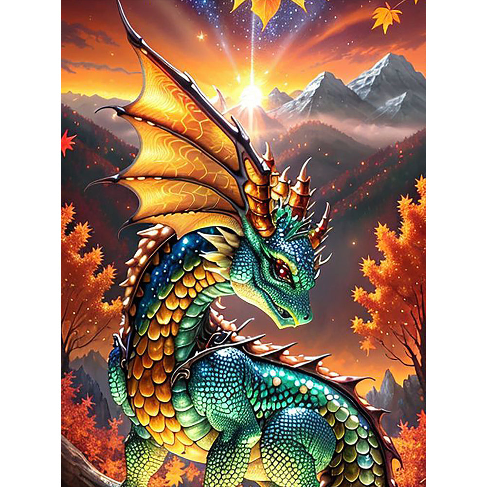 Dragon And Sunrise - Full Round Drill Diamond Painting 30*40CM