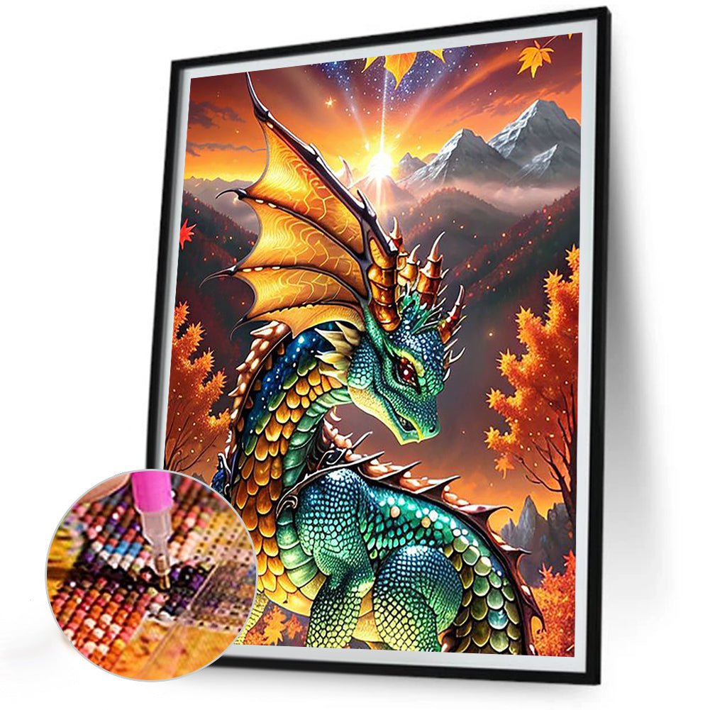 Dragon And Sunrise - Full Round Drill Diamond Painting 30*40CM